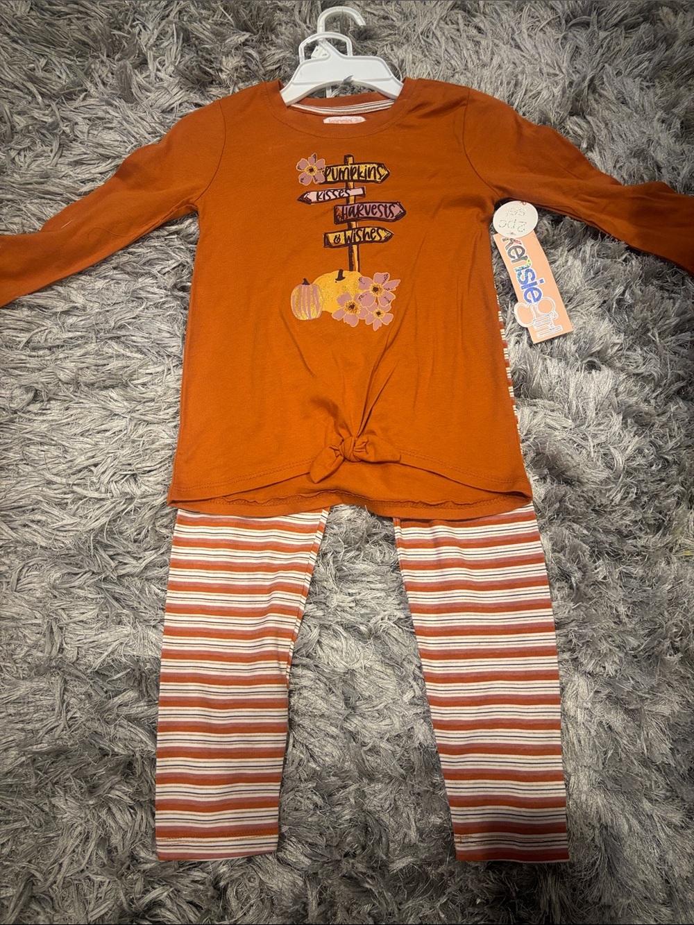 Kensie Girl Orange Two Piece Set Pumpkin Harvest Outfit, size 7